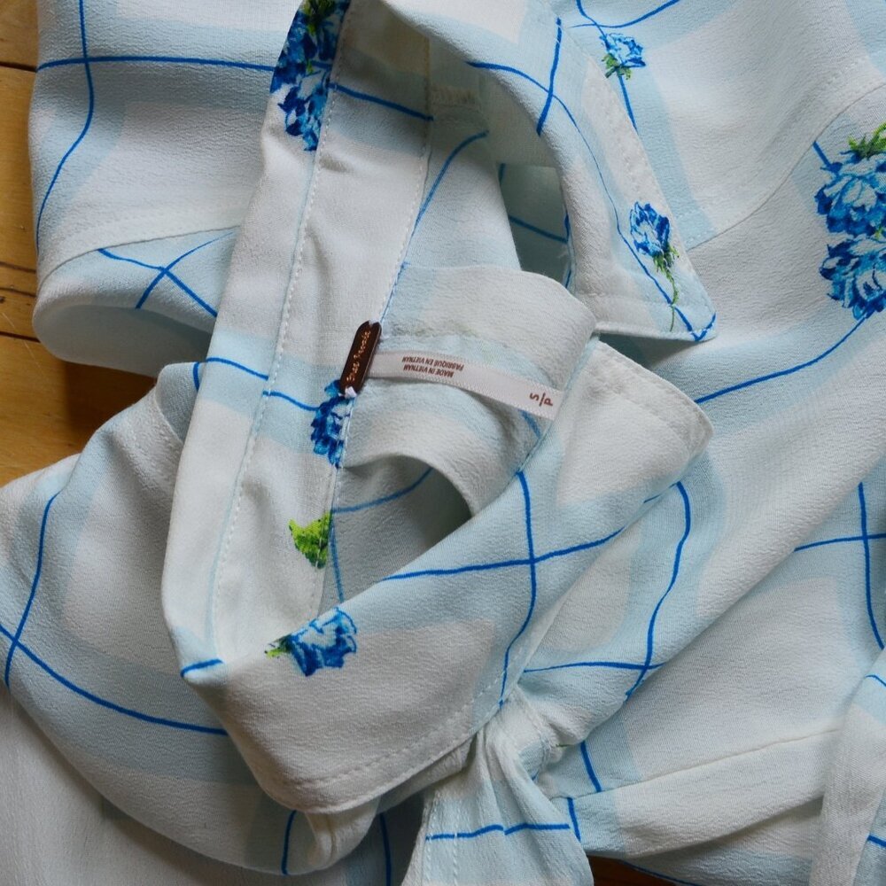 Free People Window to My Heart Floral Striped Button Down Shirt White S - Picture 8 of 11